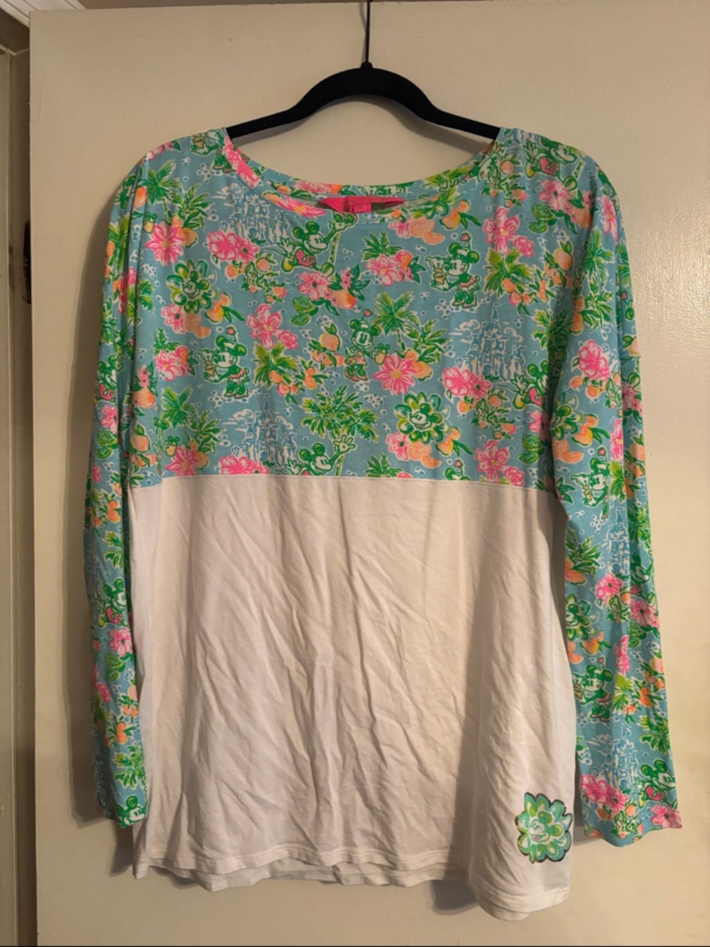 Lilly Pulitzer x Disney Blue Floral Colorblock Long Sleeve Top with White Bodice